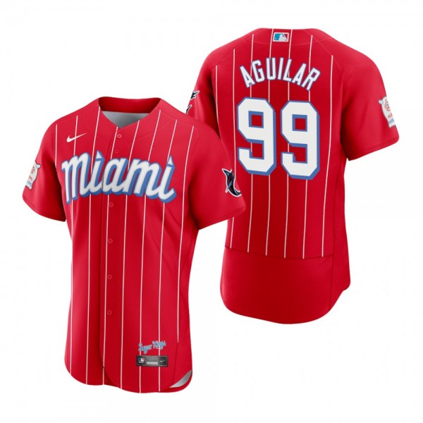 Men's Miami Marlins Jesus Aguilar Red City Connect Authentic Jersey