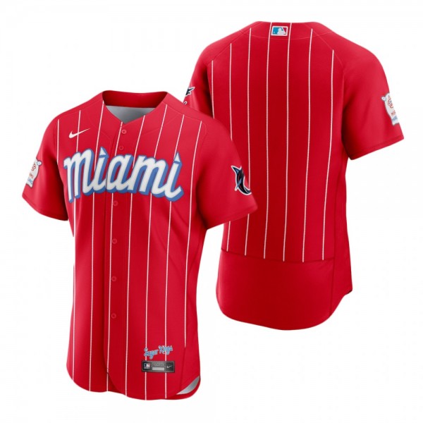 Men's Miami Marlins Red 2021 City Connect Authentic Jersey