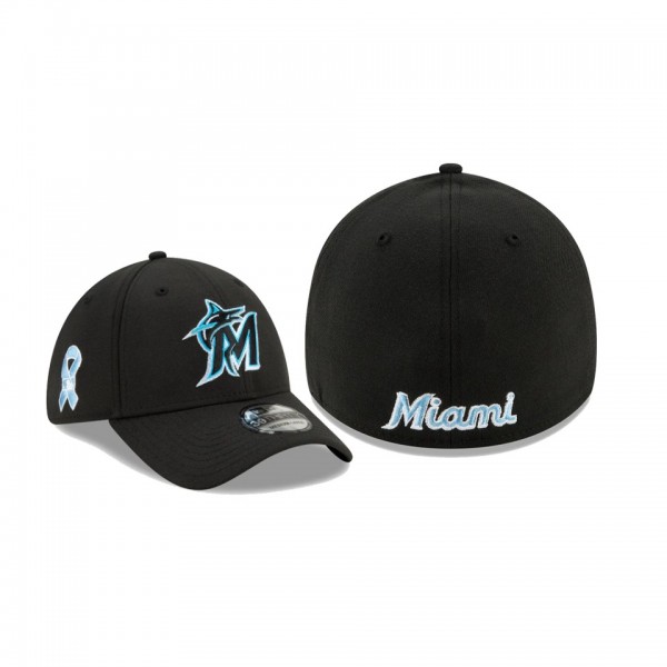 Men's Miami Marlins 2021 Father's Day Black 39THIRTY Flex Hat