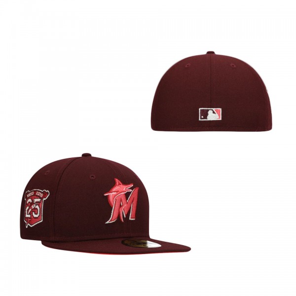 Miami Marlins New Era 25th Anniversary Color Fam Lava Red Undervisor 59FIFTY Fitted Hat Maroon
