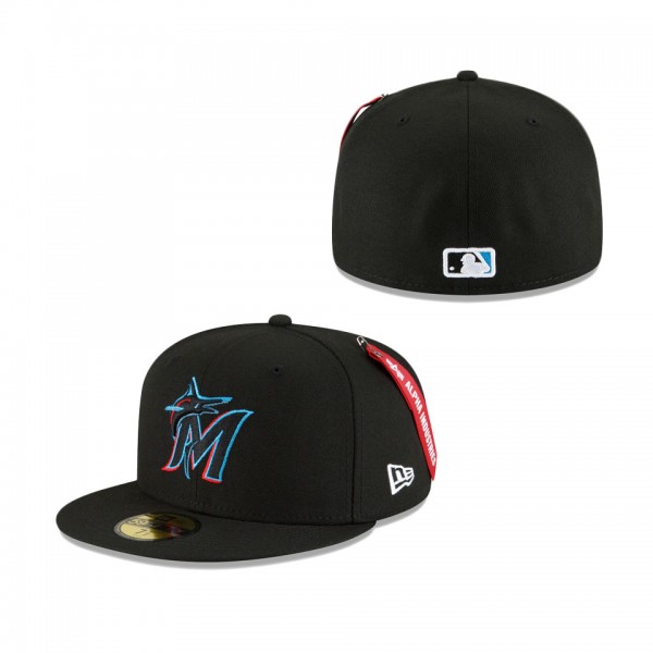 Miami Marlins New Era X Alpha Industries 59FIFTY Fitted Hat Black