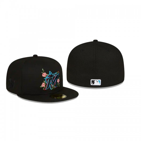 Men's Miami Marlins Bloom Black 59FIFTY Fitted Hat