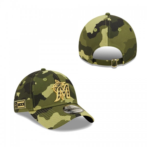 Men's Miami Marlins New Era Camo 2022 Armed Forces Day 9TWENTY Adjustable Hat