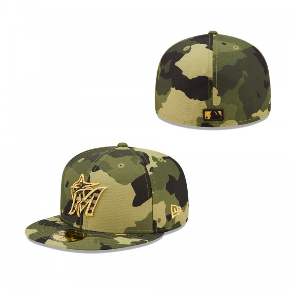 Men's Miami Marlins New Era Camo 2022 Armed Forces Day On-Field 59FIFTY Fitted Hat