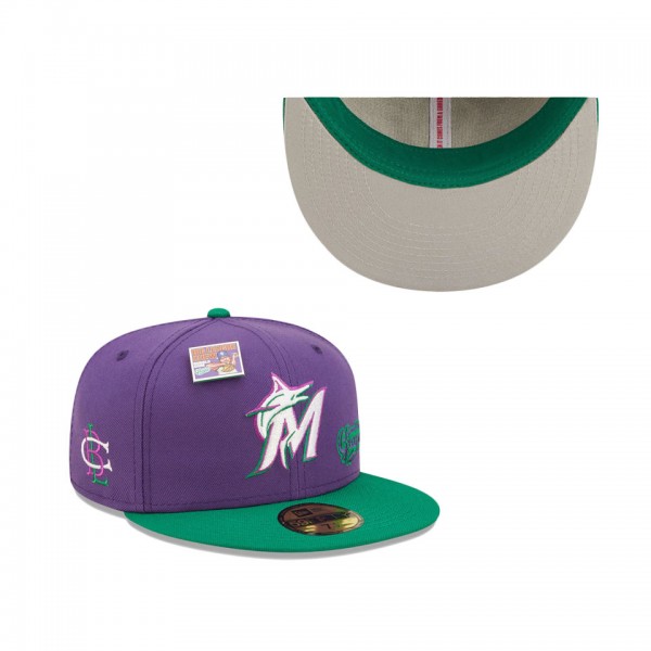 Men's Miami Marlins New Era Purple Green MLB X Big League Chew Ground Ball Grape Flavor Pack 59FIFTY Fitted Hat