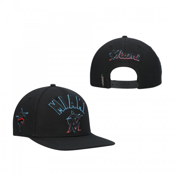 Men's Miami Marlins Pro Standard Black Stacked Logo Snapback Hat