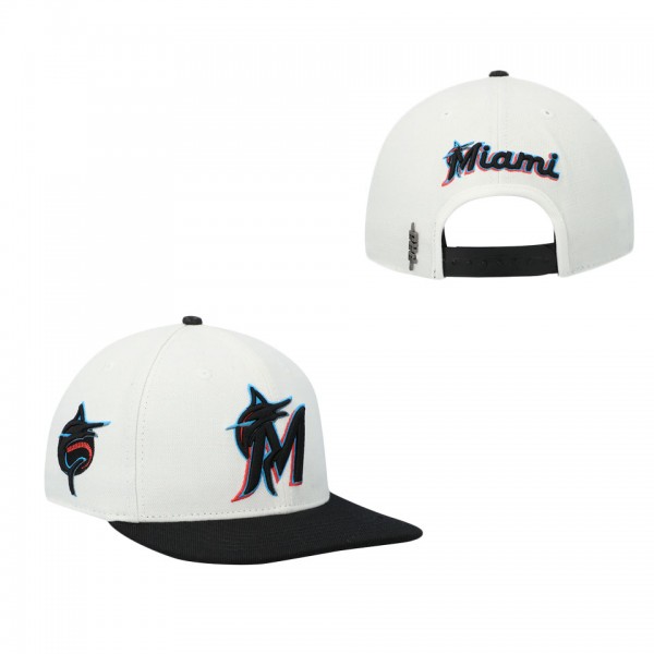 Men's Miami Marlins Pro Standard White Black Logo Snapback Hat