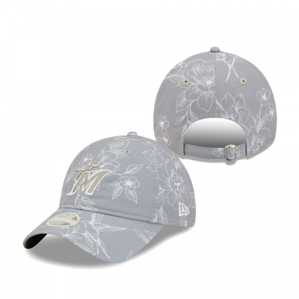Women's Miami Marlins New Era Gray Botanic 9TWENTY Adjustable Hat