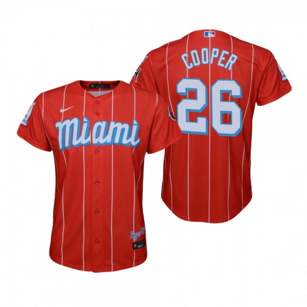 Youth Miami Marlins Garrett Cooper Nike Red 2021 City Connect Replica Jersey