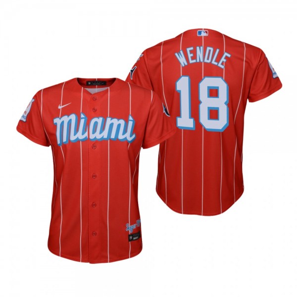 Youth Miami Marlins Joey Wendle Nike Red 2021 City Connect Replica Jersey