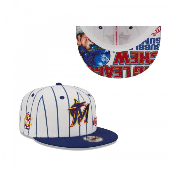 Youth Miami Marlins New Era White Navy MLB X Big League Chew Original 9FIFTY Snapback Adjustable Hat