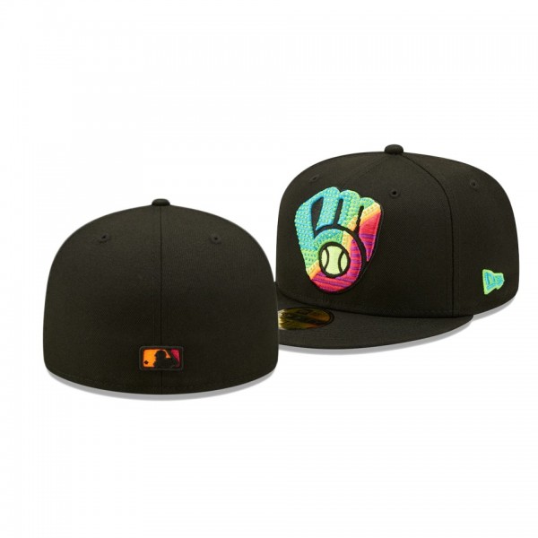 Milwaukee Brewers Neon Fill Black 59FIFTY Fitted Hat