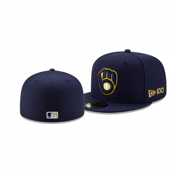 Men's Milwaukee Brewers New Era 100th Anniversary Blue Team Color 59FIFTY Fitted Hat