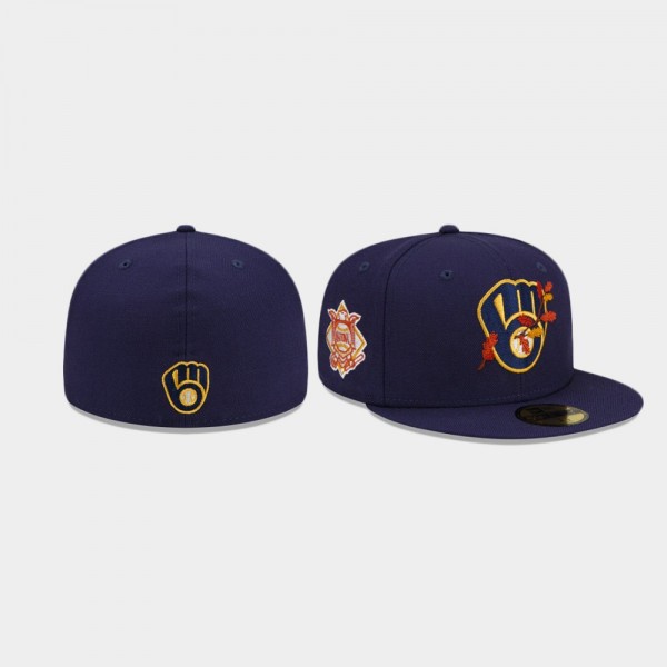 Milwaukee Brewers Leafy Front Navy 59FIFTY Fitted Hat