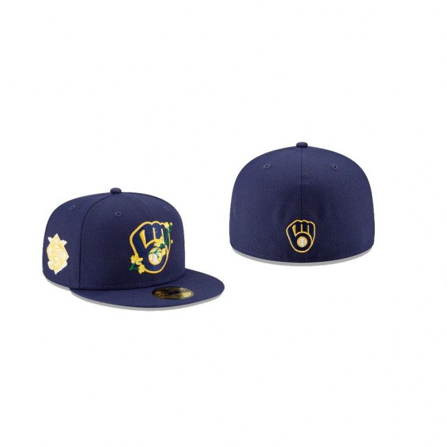 Men's Milwaukee Brewers Side Patch Bloom Blue 59FIFTY Fitted Hat