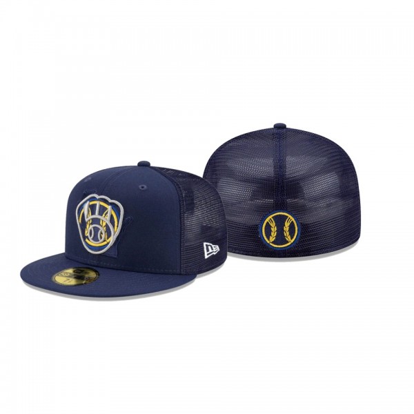 Men's Milwaukee Brewers State Fill Navy Meshback 59FIFTY Fitted Hat