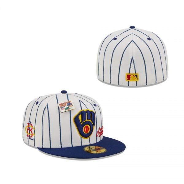 Men's Milwaukee Brewers New Era White Navy MLB X Big League Chew Original 59FIFTY Fitted Hat