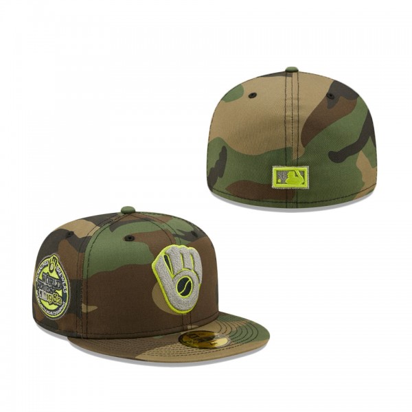 Milwaukee Brewers New Era Cooperstown Collection 1982 World Series Woodland Reflective Undervisor 59FIFTY Fitted Hat Camo