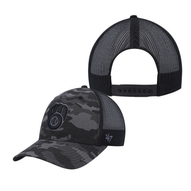 Men's Milwaukee Brewers Camo Charcoal Tonal Trucker Snapback Hat