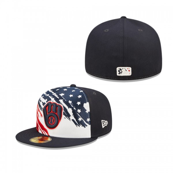 Milwaukee Brewers Navy 2022 4th Of July Stars Stripes On-Field 59FIFTY Fitted Hat