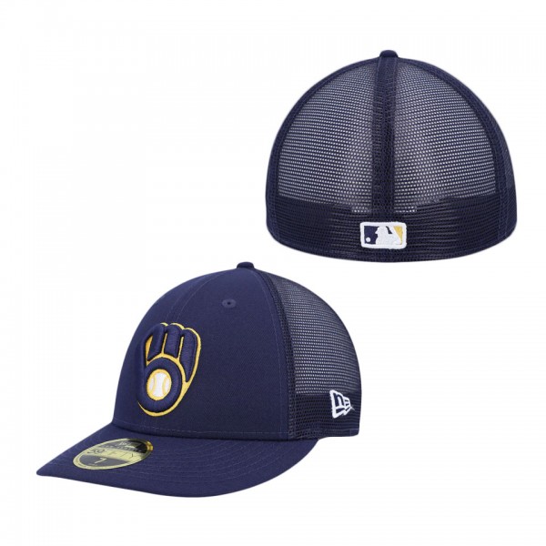 Milwaukee Brewers Navy Authentic Collection Mesh Back Low Profile 59FIFTY Fitted Hat