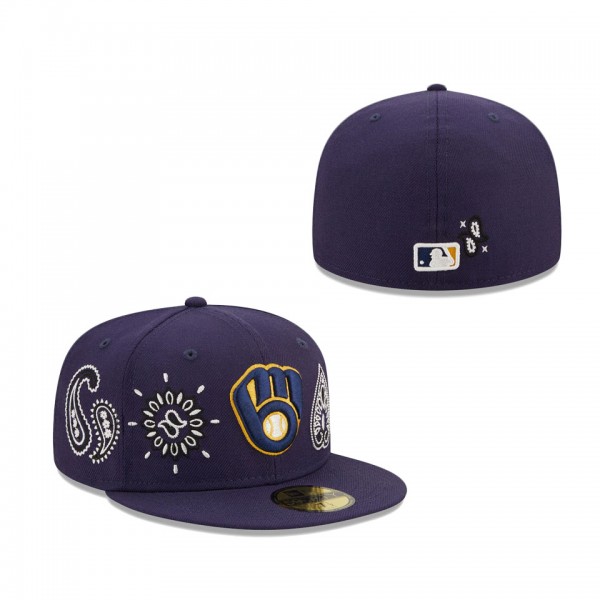 Men's Milwaukee Brewers New Era Navy Paisley Elements 59FIFTY Fitted Hat