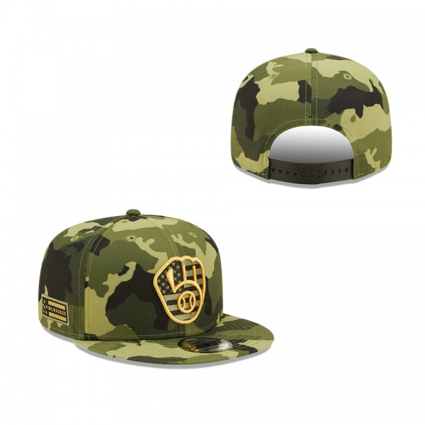 Men's Milwaukee Brewers New Era Camo 2022 Armed Forces Day 9FIFTY Snapback Adjustable Hat