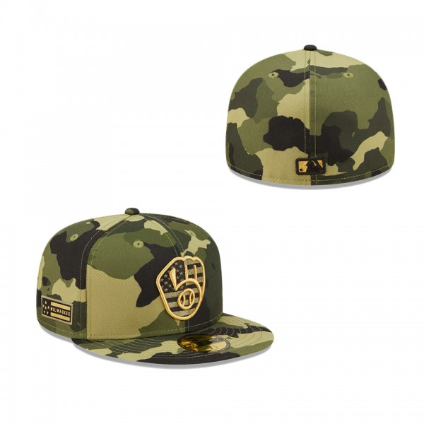 Men's Milwaukee Brewers New Era Camo 2022 Armed Forces Day On-Field 59FIFTY Fitted Hat