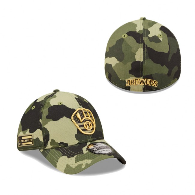 Men's Milwaukee Brewers New Era Camo 2022 Armed Forces Day 39THIRTY Flex Hat