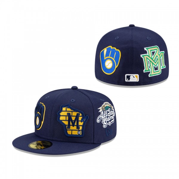 Milwaukee Brewers Patch Pride Fitted Hat Navy