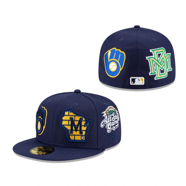 Milwaukee Brewers Patch Pride Fitted Hat Navy