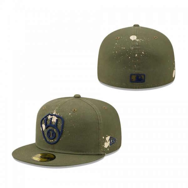 Milwaukee Brewers Splatter 59FIFTY Fitted Hat Olive