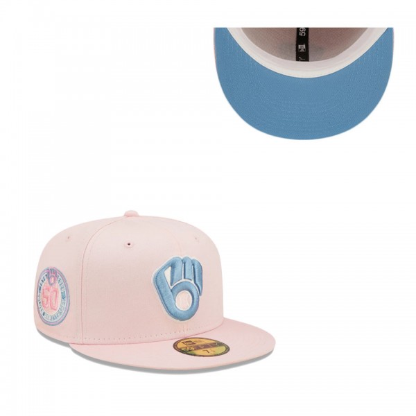 Men's Brewers Pink Sky Blue 50th Golden Year Anniversary Undervisor 59FIFTY Fitted Hat