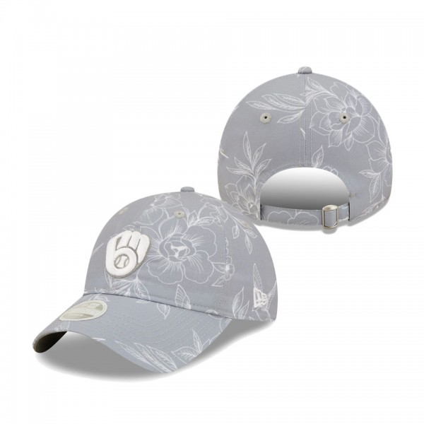 Women's Milwaukee Brewers New Era Gray Botanic 9TWENTY Adjustable Hat
