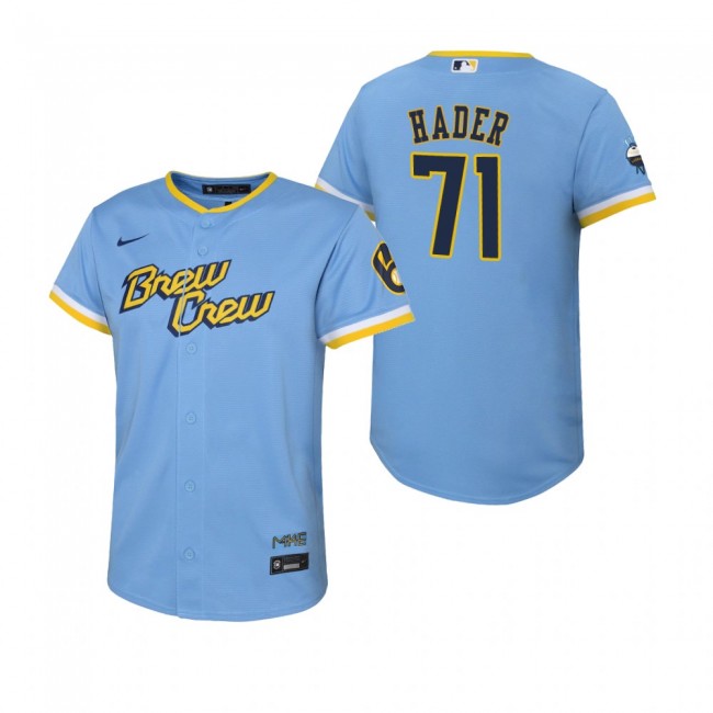 Youth Milwaukee Brewers Josh Hader Nike Powder Blue 2022 City Connect Replica Jersey