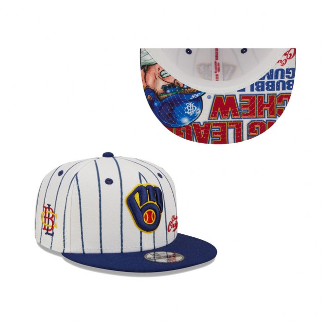 Youth Milwaukee Brewers New Era White Navy MLB X Big League Chew Original 9FIFTY Snapback Adjustable Hat