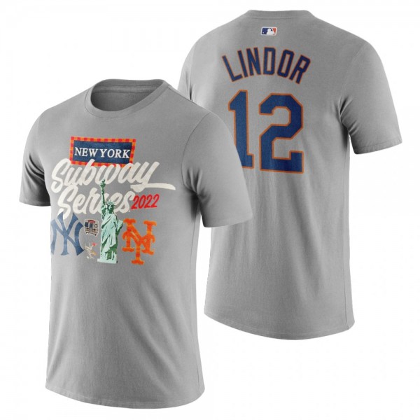 New York Mets Francisco Lindor Gray 2022 Subway Series CITI Field T-Shirt
