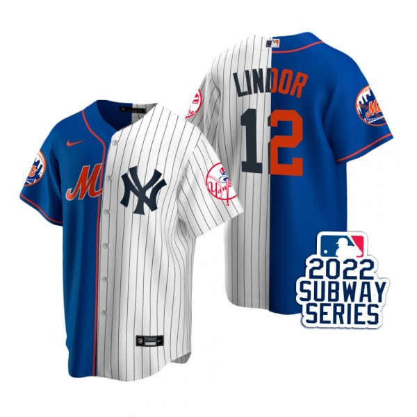 New York Mets Francisco Lindor Royal White 2022 Subway Series Split Jersey