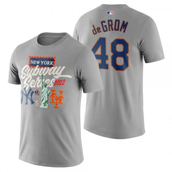 New York Mets Jacob DeGrom Gray 2022 Subway Series CITI Field T-Shirt