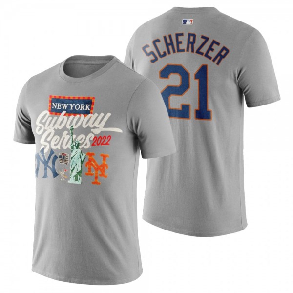 New York Mets Max Scherzer Gray 2022 Subway Series CITI Field T-Shirt