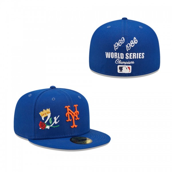 New York Mets Royal 2x World Series Champions Crown 59FIFTY Fitted Hat