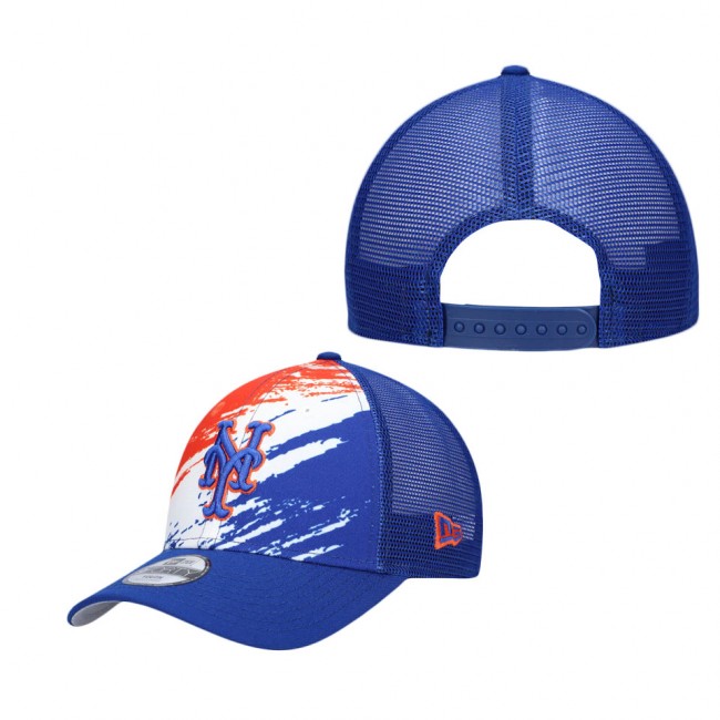 Youth New York Mets Royal Marble 9FORTY Trucker Snapback Hat