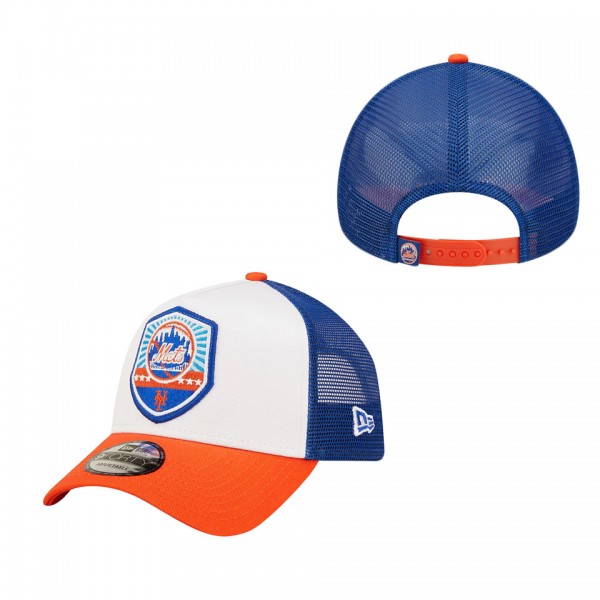 Youth New York Mets Royal Orange White Fresh 9FORTY Trucker Snapback Hat