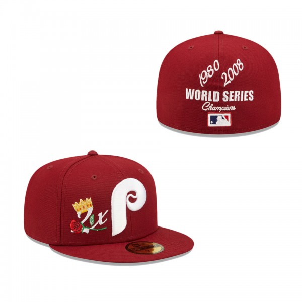 Philadelphia Phillies Burgundy 2x World Series Champions Crown 59FIFTY Fitted Hat