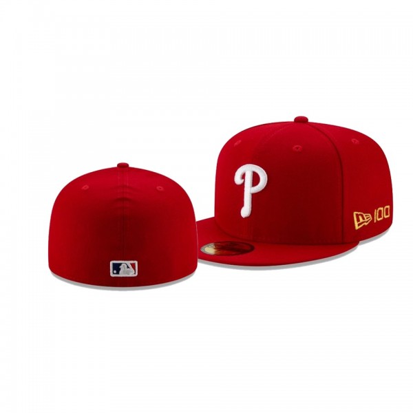 Men's Philadelphia Phillies New Era 100th Anniversary Red Team Color 59FIFTY Fitted Hat