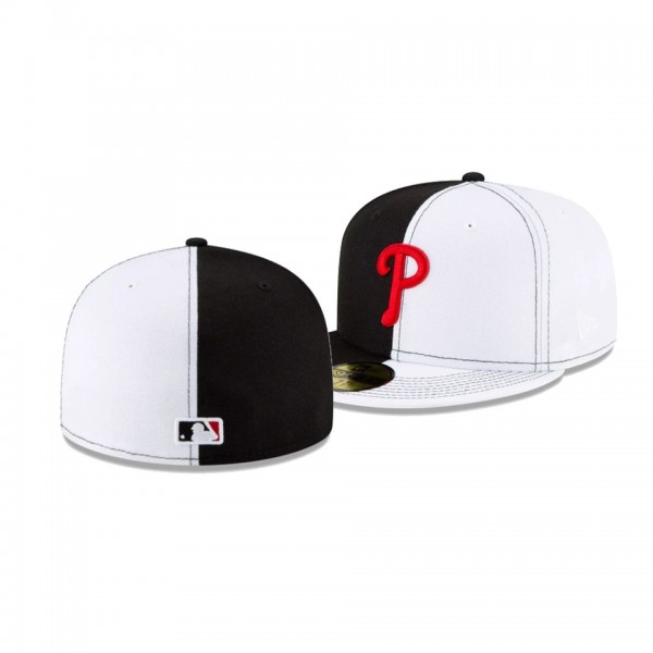 Men's Philadelphia Phillies New Era 100th Anniversary White Black Split Crown 59FIFTY Fitted Hat