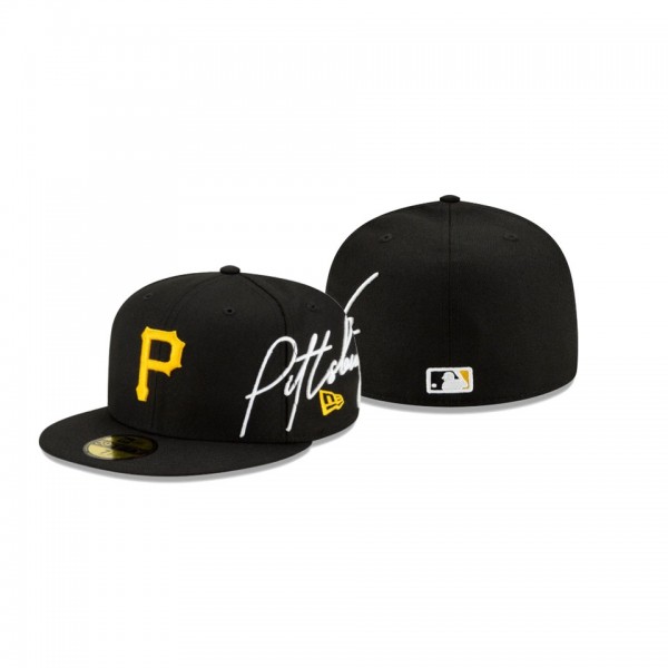 Men's Pittsburgh Pirates Cursive Black 59FIFTY Fitted Hat