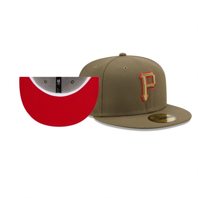 Pittsburgh Pirates Three Rivers Stadium Three Golden Decades Olive Scarlet Undervisor 59FIFTY Hat