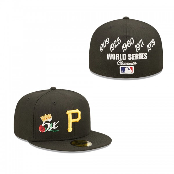 Pittsburgh Pirates Black 5x World Series Champions Crown 59FIFTY Fitted Hat