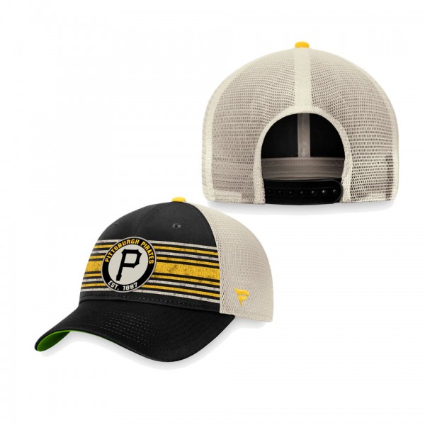 Men's Pittsburgh Pirates Black Natural True Classic Retro Striped Trucker Snapback Hat